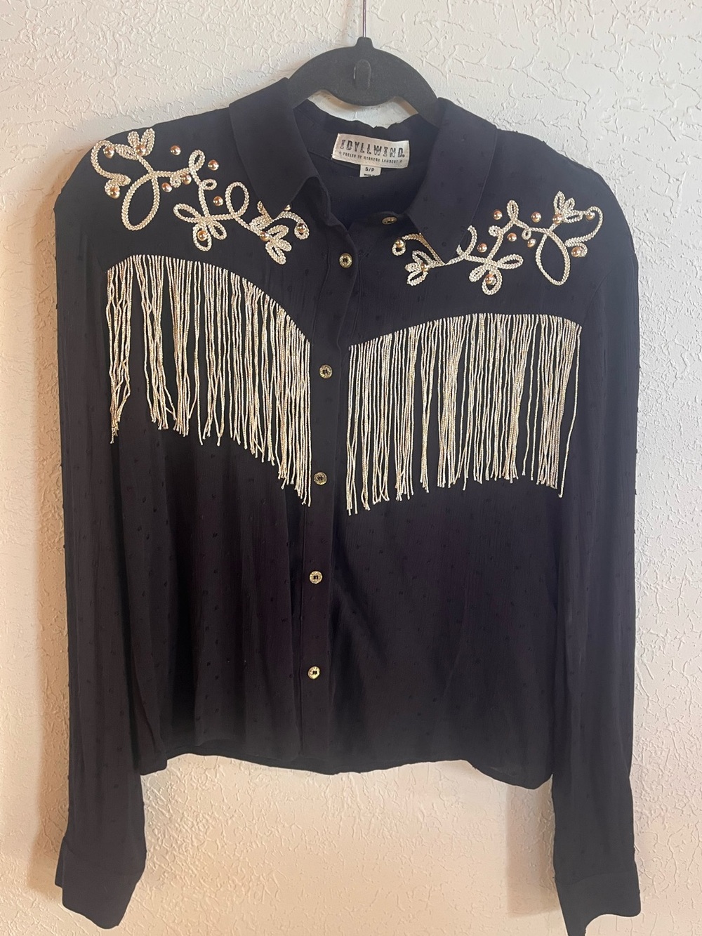 Black Western Fringe Button-Up Shirt
